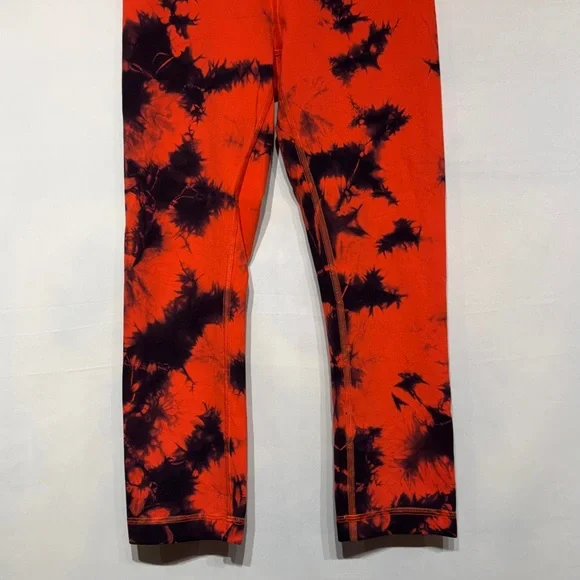 Lululemon Wunder Train High-Rise Crop 21" *Wash Tie Dye Carnation Red Black Sz 6 - Picture 4 of 10